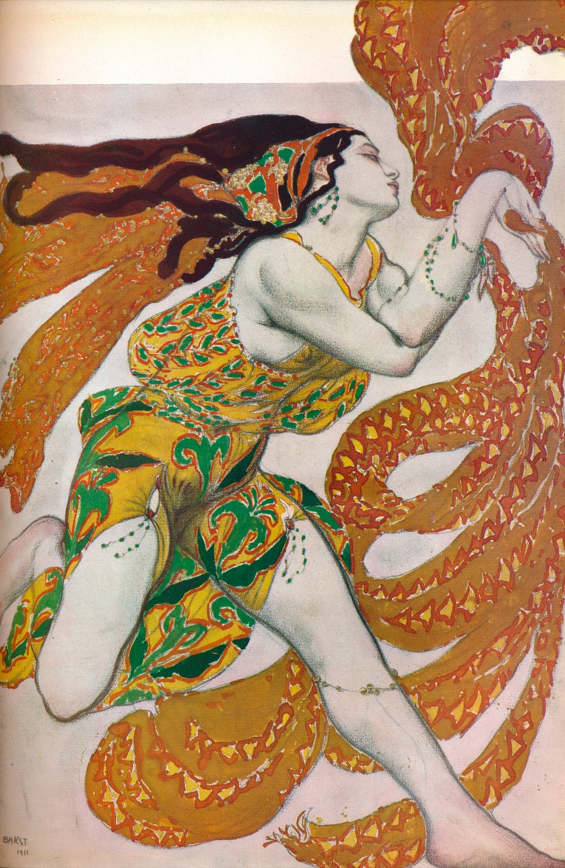 Narcisse: En Bacchante. Kostumedesign til dansen Narcisse, 1911 af Leon Bakst