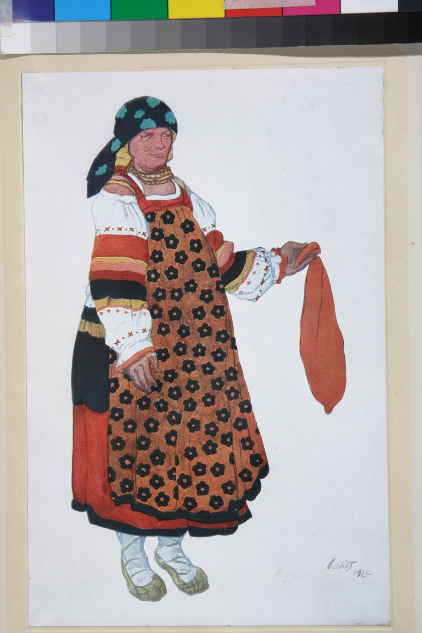 Bondekvinde, kostumedesign til Vaudeville Old Moscow, på Theatre Femina i Paris af Leon Bakst