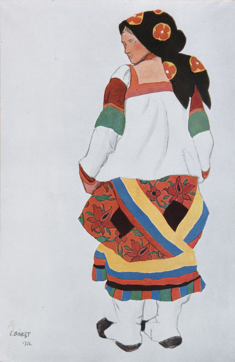 Bondekvinde. Kostumedesign til Vaudeville Old Moscow på Théâtre Femina i Paris, 1922 af Leon Bakst