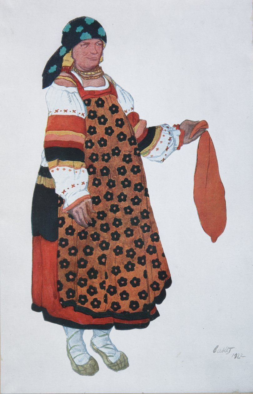 Bondekvinde. Kostumedesign til Vaudeville Old Moscow på Théâtre Femina i Paris, 1922 af Leon Bakst