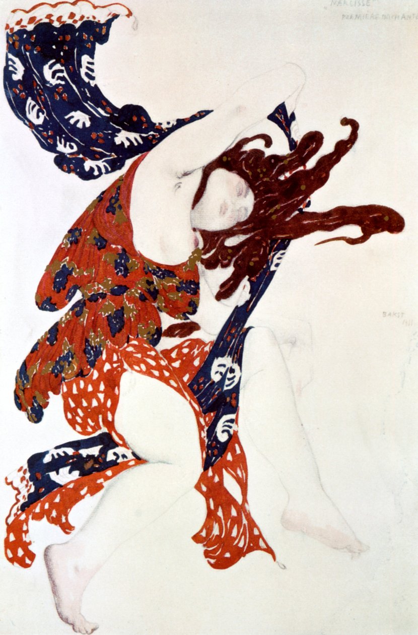 Premiere Bacchante, kostumedesign til en produktion af Tcherepnins Narcisse, 1911 af Leon Bakst