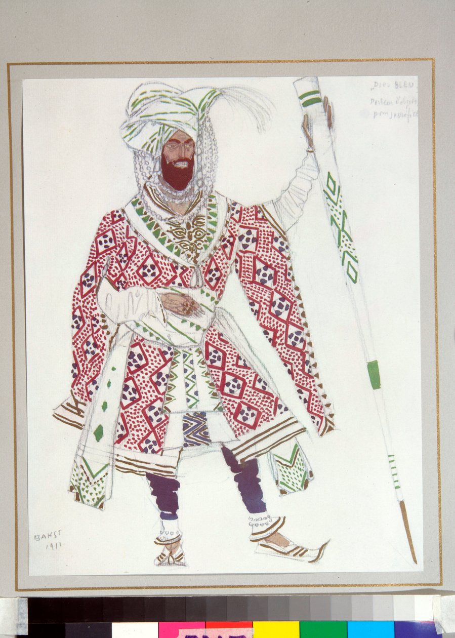 Russisk Ballet - kostume tegnet til balletten "Den blå gud" instrueret af C Michel Fokine af Leon Bakst