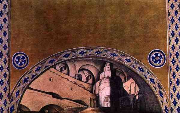 Scenografi til Martyren af Sankt Sebastian, ca. 1911-22 (farvelitografi) af Leon Bakst