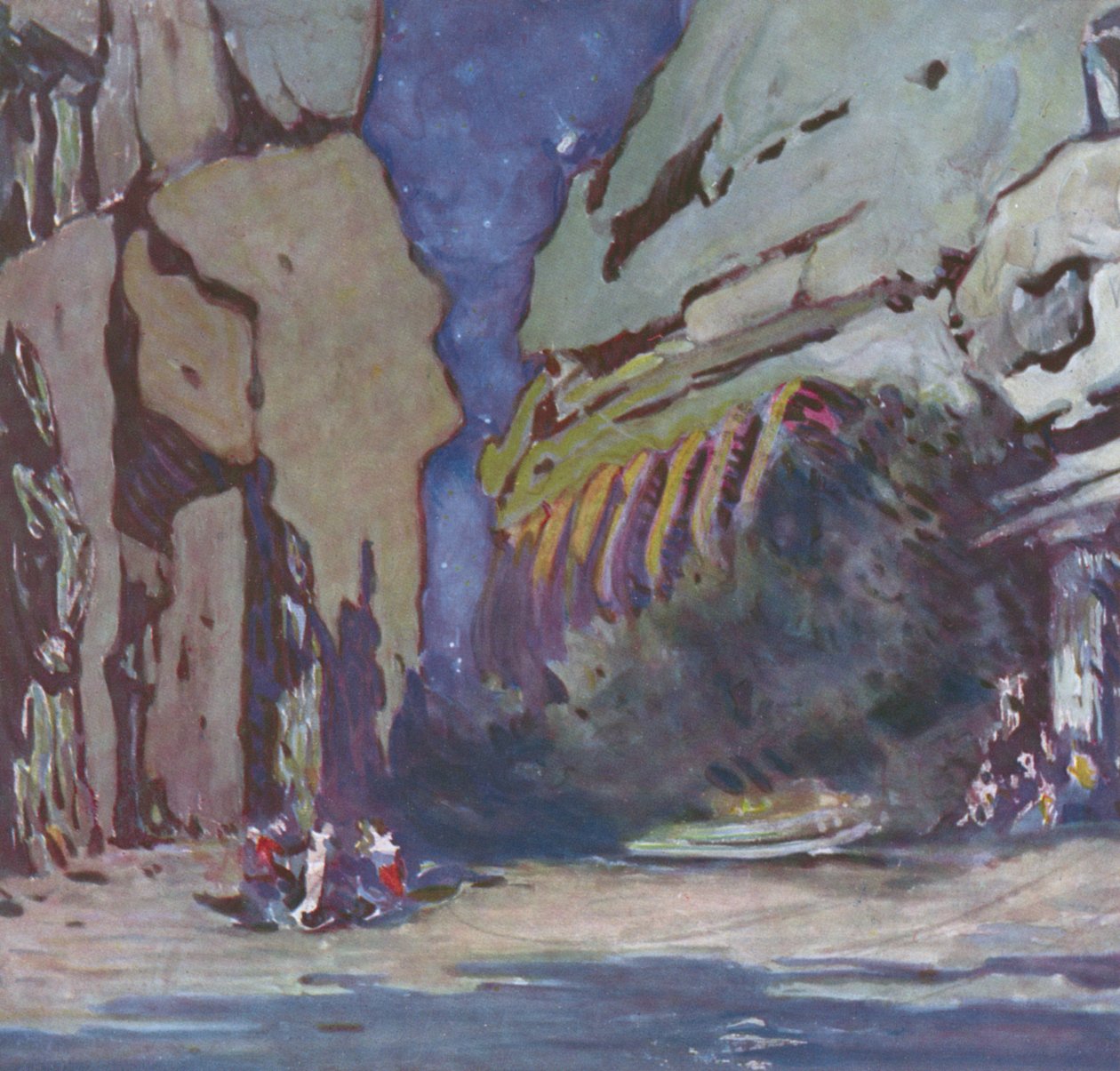 Landskabsdesign til en hinduistisk ballet, sandsynligvis Le Dieu Bleu, 1911 af Leon Bakst