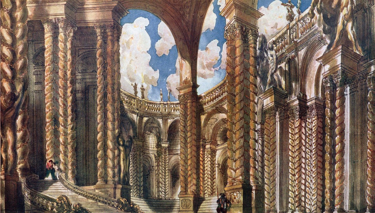 Landskabsdesign til trolovelsen, fra Tornerose, 1921 af Leon Bakst