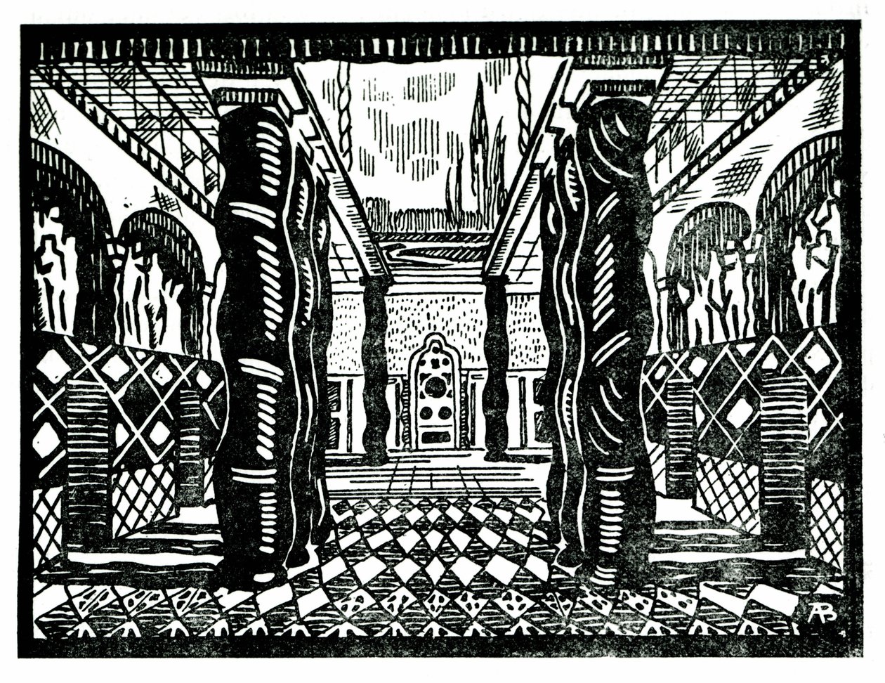 Scenografi af Leon Bakst (1866-1924), russisk maler og dekoratør til tredje akt af "The Martyrdom of Saint Sebastian" af Claude Debussy (1862-1918), libretto af Gabriele D