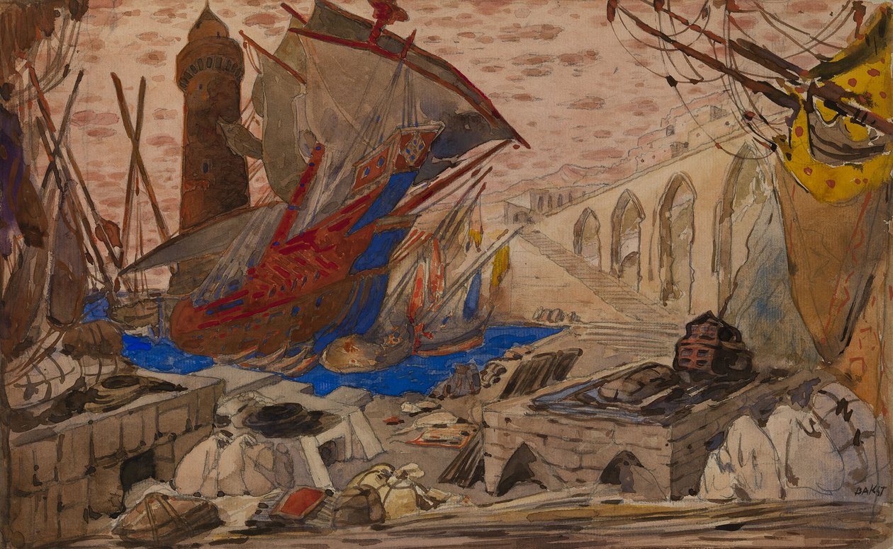 Scenografi til La Pisanelle eller parfumeret død af Gabriele dAnnunzio, 1913 af Leon Bakst