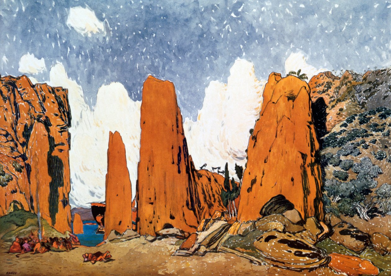 Scenografi til en Ballets Russes-produktion af Ravels Daphnis et Chloe, 1912 af Leon Bakst