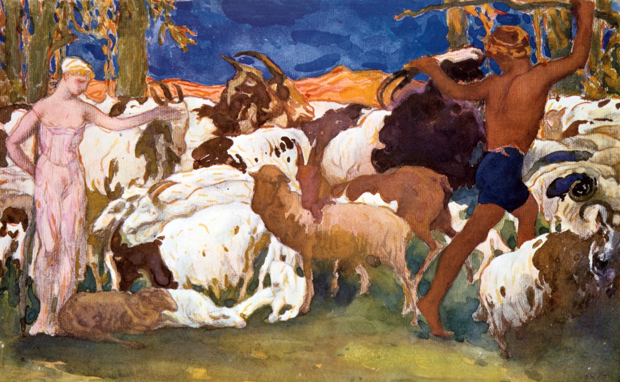 Scenografi til en Ballets Russes-produktion af Ravels Daphnis et Chloe, 1912 af Leon Bakst
