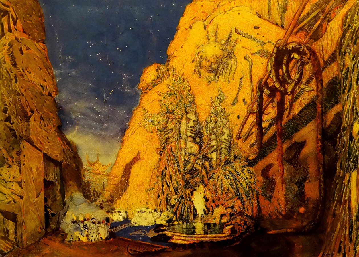 Scenedesign til Ballet Blue God af R. Hahn, 1911 af Leon Bakst