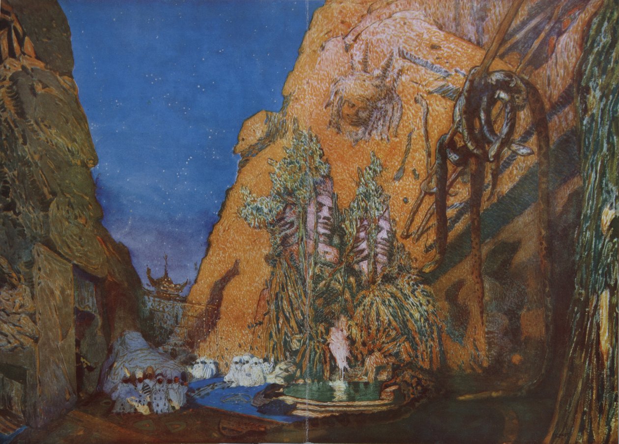 Scenedesign til Ballet Blue God af R. Hahn, 1912 af Leon Bakst