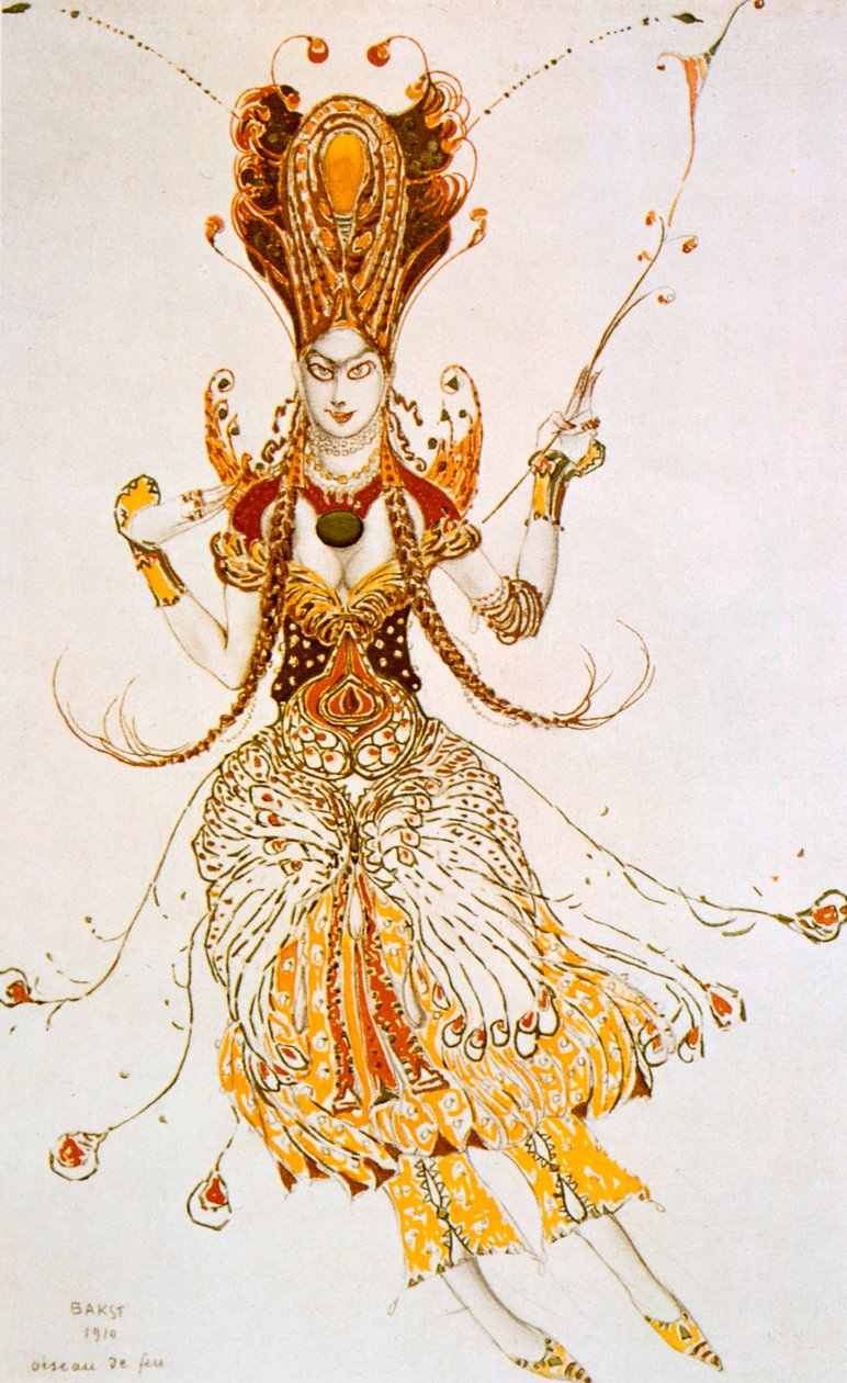 Ildfuglen, kostumedesign til Stravinskys ballet Ildfuglen, 1910 af Leon Bakst