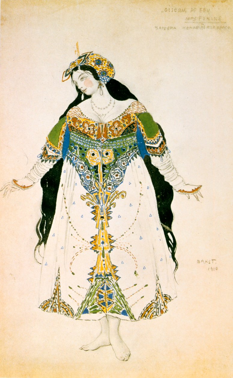 Tsarevna, kostumedesign til Ballets Russes-produktionen af Stravinskys Ildfuglen, 1910 af Leon Bakst