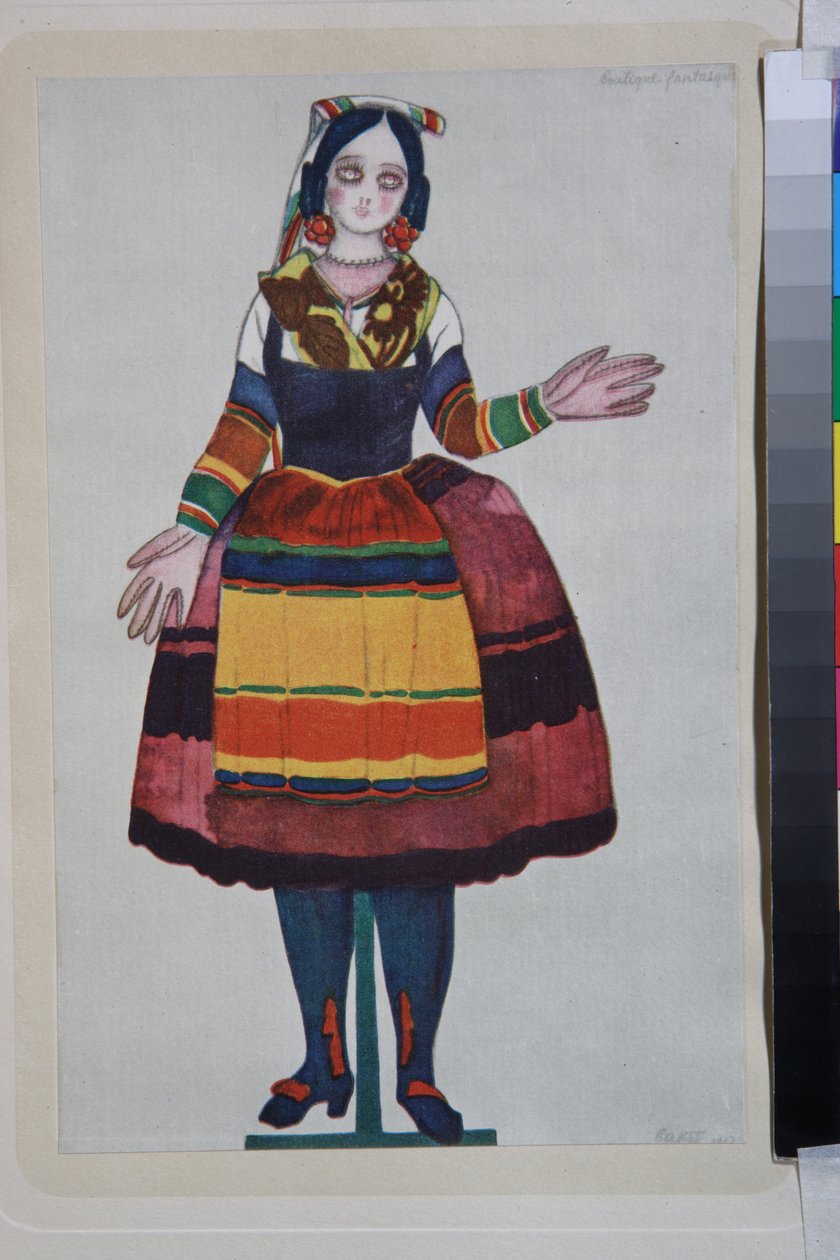 den italienske dukke, kostume til balletten "La Boutique Fantasque" instrueret af Gioachino Rossini af Leon Bakst