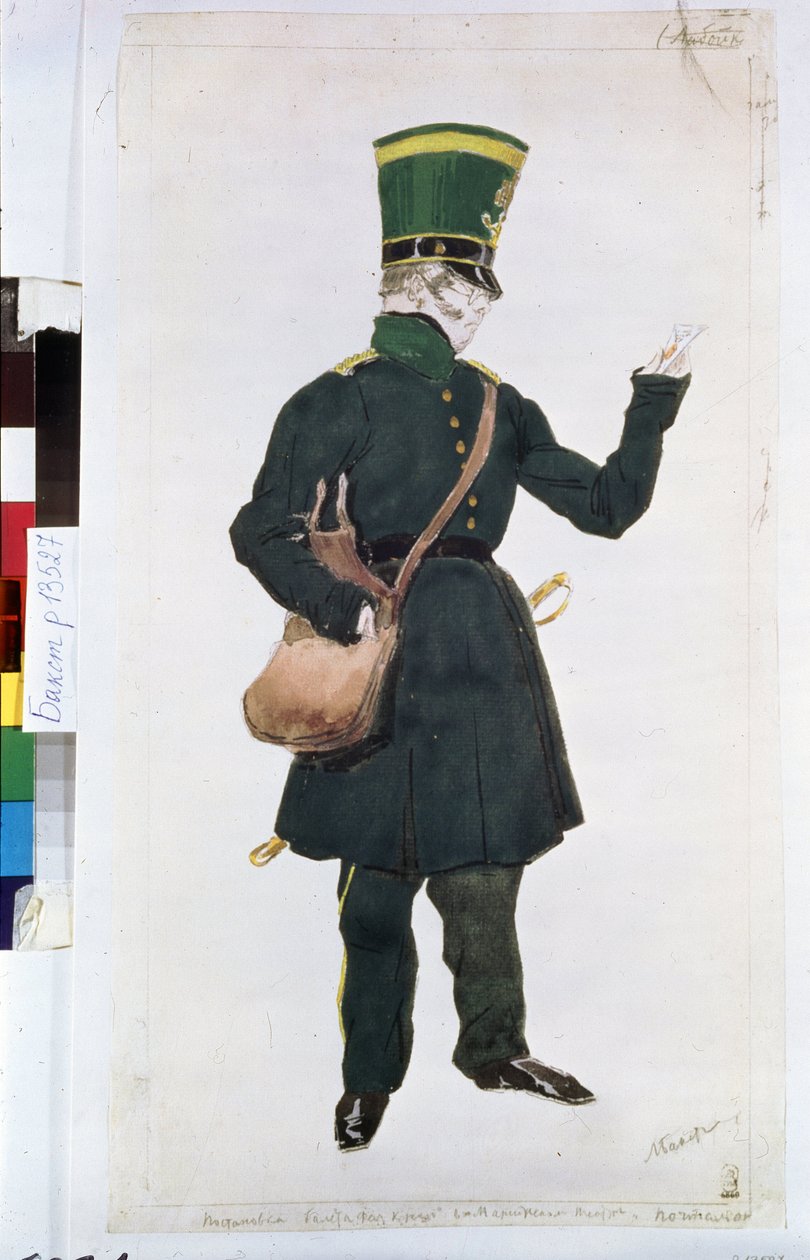 postbudskostumet til balletten "La fee des poupees" instrueret af Joseph Bayer (1852-1913) af Leon Bakst