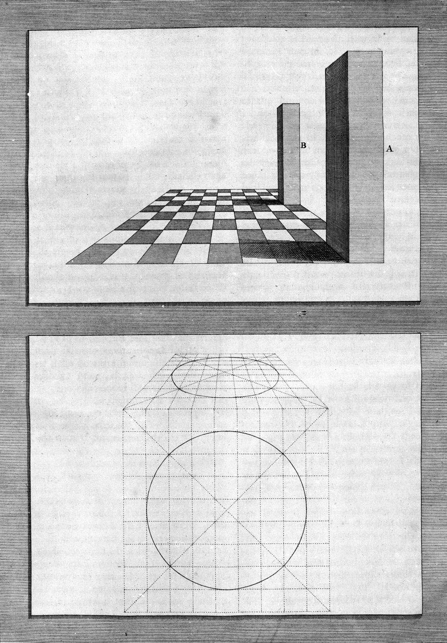 Behandlinger om arkitektur, perspektiv og geometri: tavle taget fra "" De Architectura Libri decem"" af Leon Battista Alberti (1404-1472), arkitekt, matematiker, italiensk digter fra renæssancen, London af Leon Battista Alberti