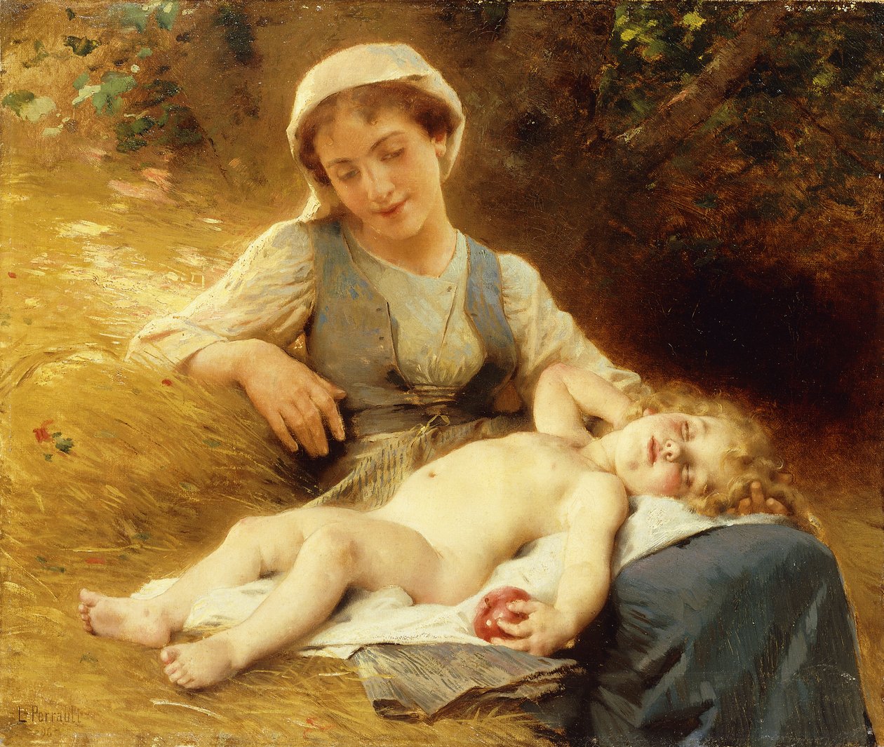 En mor med sit sovende barn, 1896 af Leon Bazile Perrault