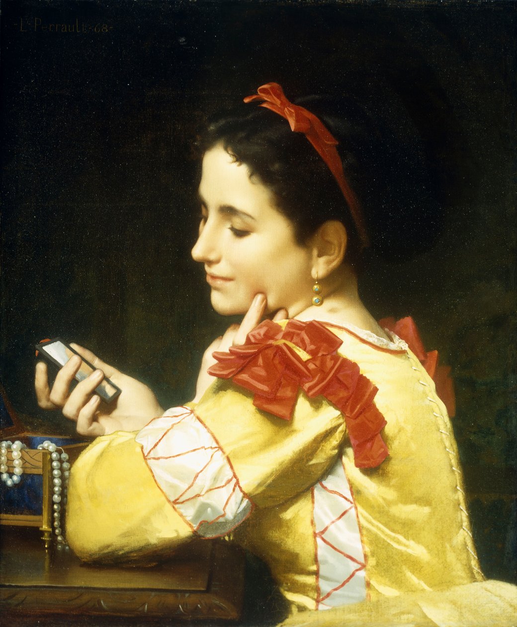 Lady Looking in Hand Mirror, 1868 af Leon Bazile Perrault