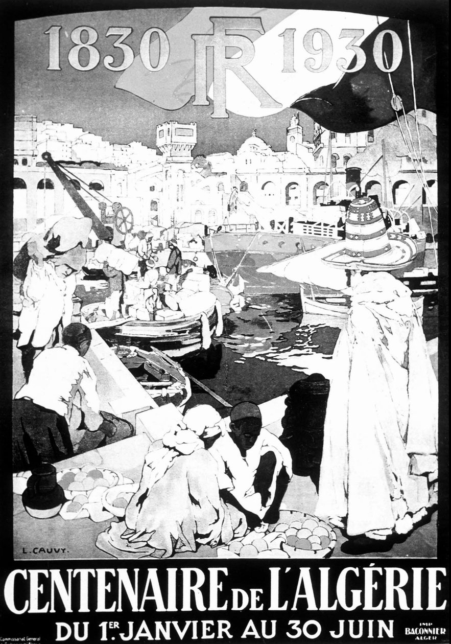 Udstillingsplakat Algier 1830 - 1930 tegning Fransk Algeriet Algier 100 års plakat af Leon Cauvy