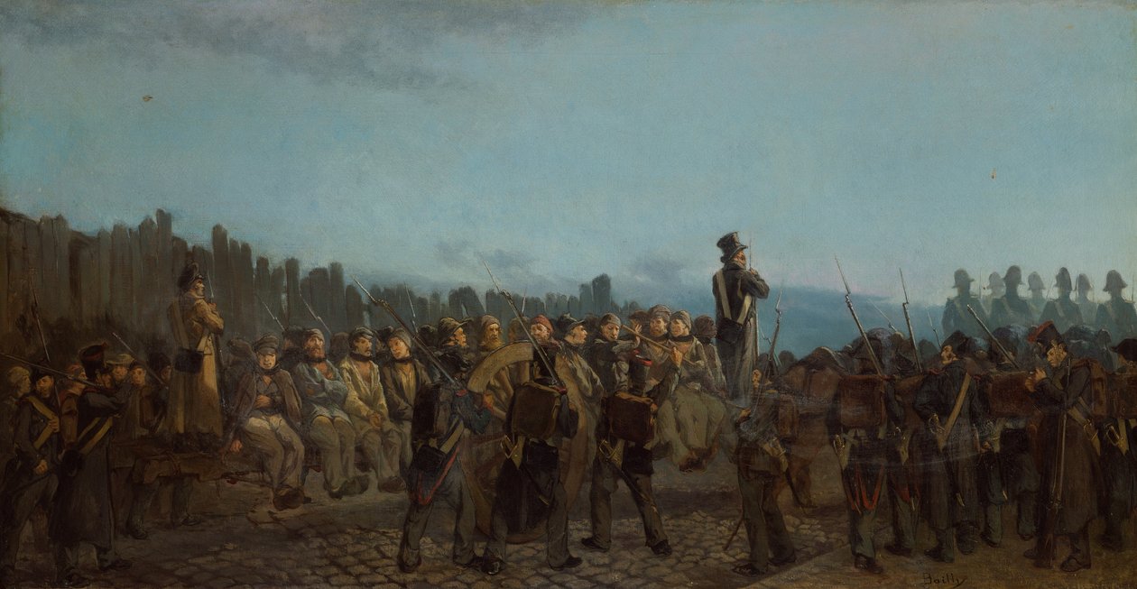 Fanger på vej fra Kreml Bicetre (olie på lærred) af Leon Charles Adrien Bailly