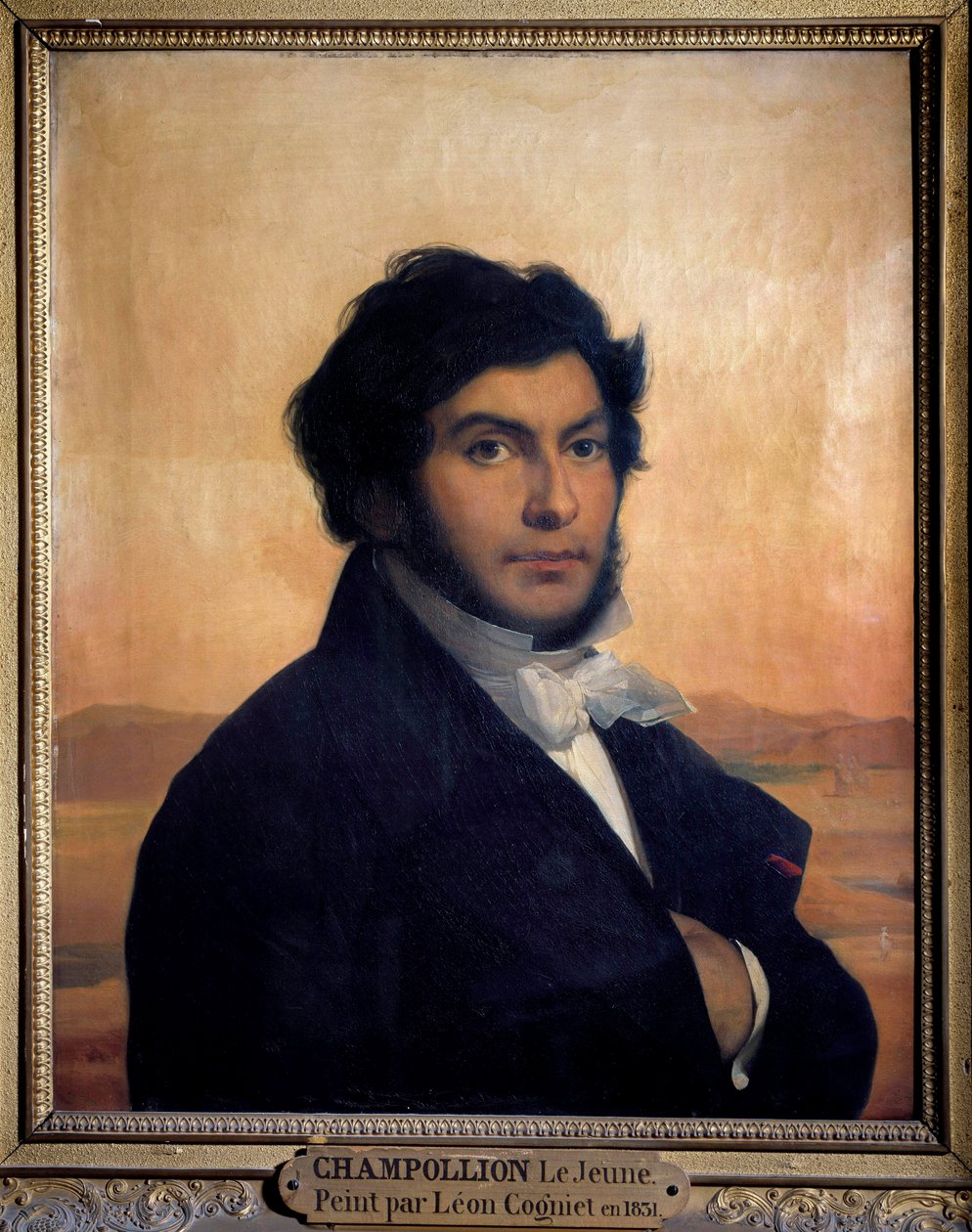 Portræt af Jean-Francois (Jean Francois) Champollion (1790-1832), fransk egyptolog, dechifrerer af hieroglyffer. Maleri af Leon af Léon Cogniet