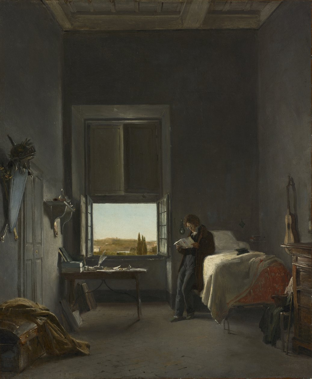 Kunstneren på sit værelse i Villa Medici, Rom af Léon Cogniet