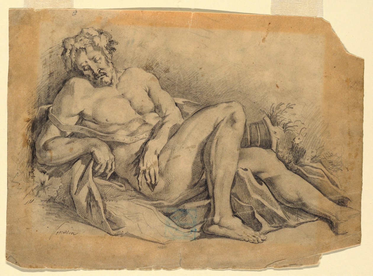 Tegning, Den sovende Bacchus (efter Poussin), 1886-92 af Leon Dabo