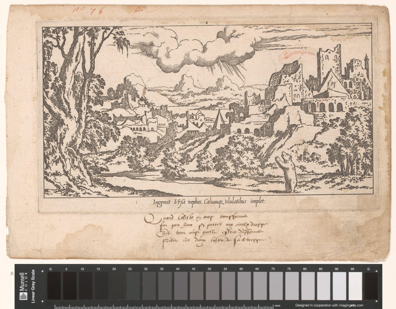 Callisto som en bjørn tigger til Jupiter i et landskab af ruiner Le Fable de Calisto (serietitel) Myth of Callisto (serietitel) af Leon Davent
