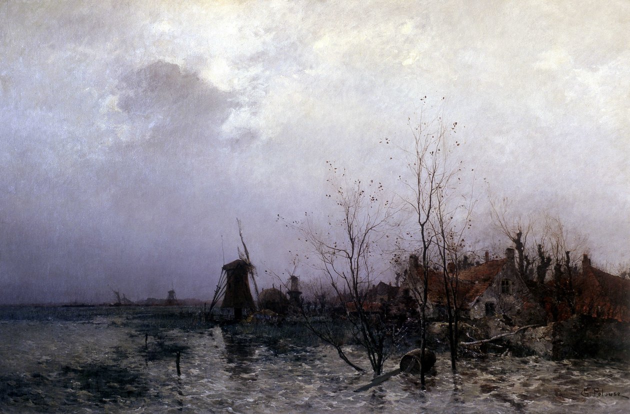 Fyldte enge i Holland (olie på lærred) af Leon Germain Pelouse