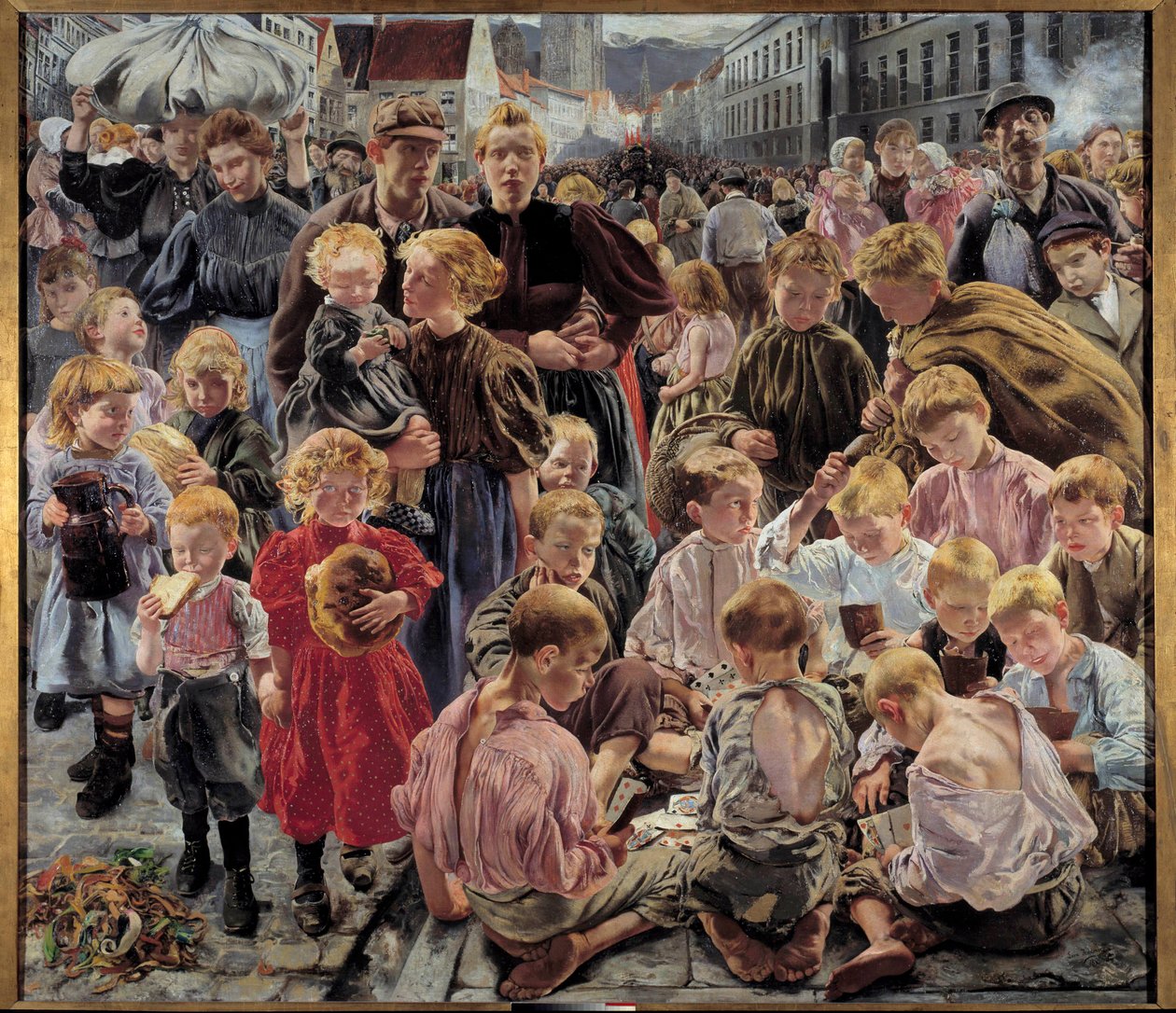 Socialrealisme: "" Arbejderens tidsalder"" Central del af et maleri af Leon Frederic (1856-1940) af Leon Henri Marie Frederic