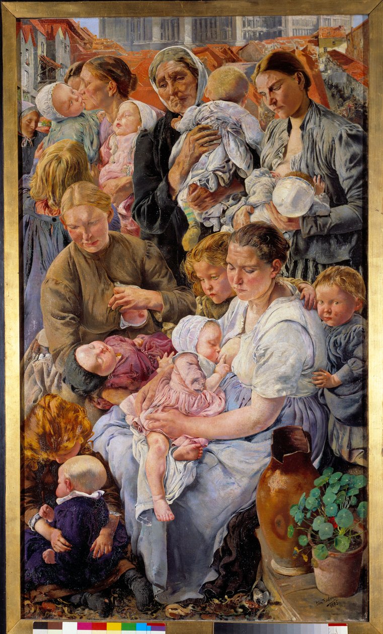 Socialrealisme: "" Arbejderens tidsalder"" Højre del af en triptykon af Leon Henri Frederic (1856-1940) (ec.belg) 1895 Søn. 1,63x0,94 m Paris, Musee d