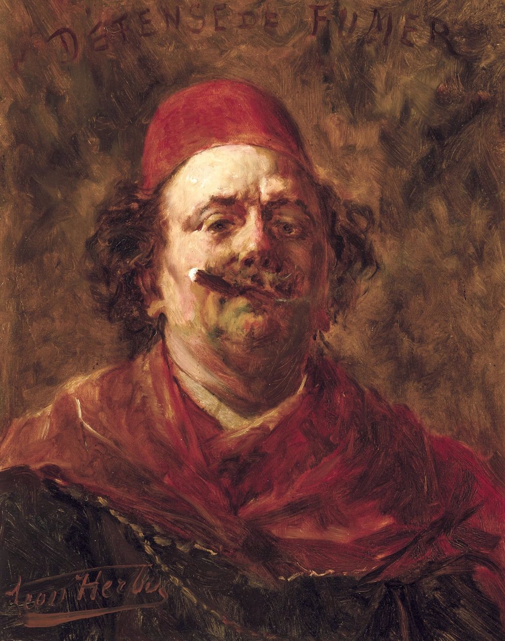 Rygning forbudt (Selvportræt med fez af Leon Herbo