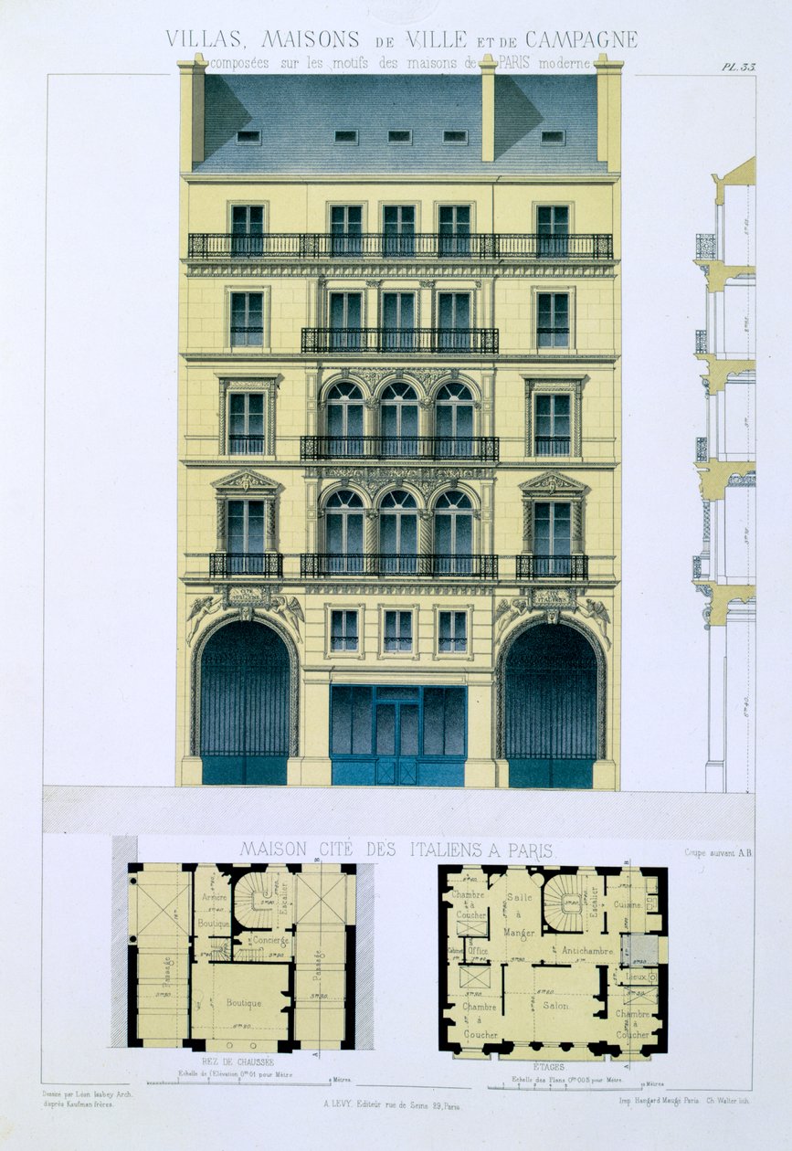 Italianernes byhus i Paris, fra "Town and Country Houses Based on the Modern Houses of Paris", ca. 1864 af Leon Isabey