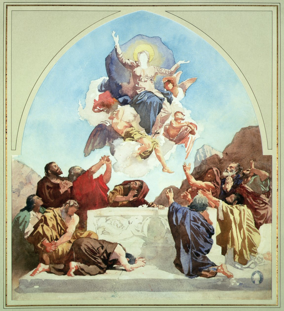 Studie til The Assumption of the Virgin (blyant og akvarel på papir) af Leon Joseph Florentin Bonnat