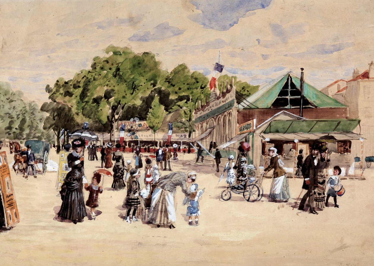 Gåturen til messeområdet. Maleri af Leon Joseph Voirin (1833-1887) af Leon Joseph Voirin