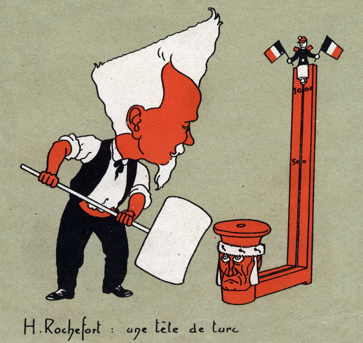 Tegneserie af Henri Rochefort (1831-1913), fransk journalist og politiker "" Head of Turk"" - Illustration af Leon Lebegue (1863-1944) - Indgravering i "" Le sun-du-dimanche"" af Leon Lebegue
