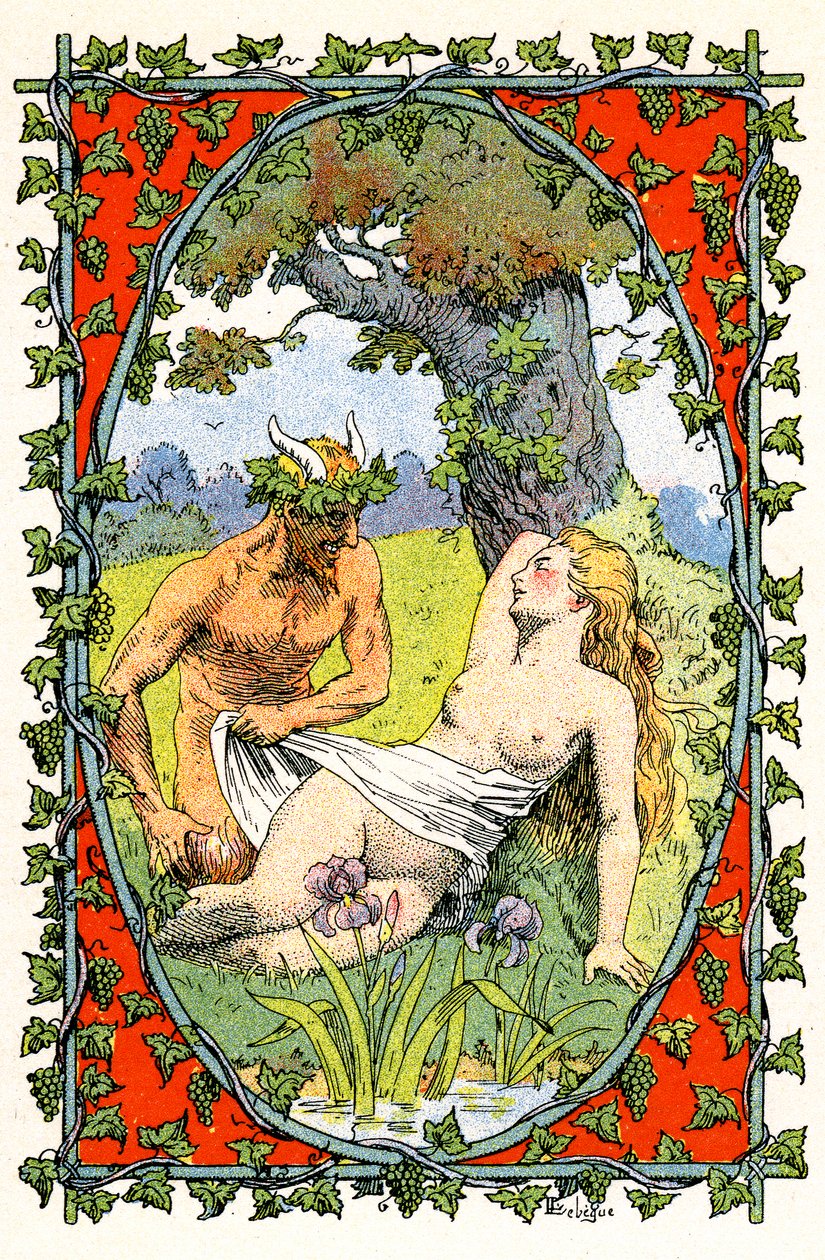 En faun afslører den nøgne krop af en sovende nymfe af Leon Lebegue