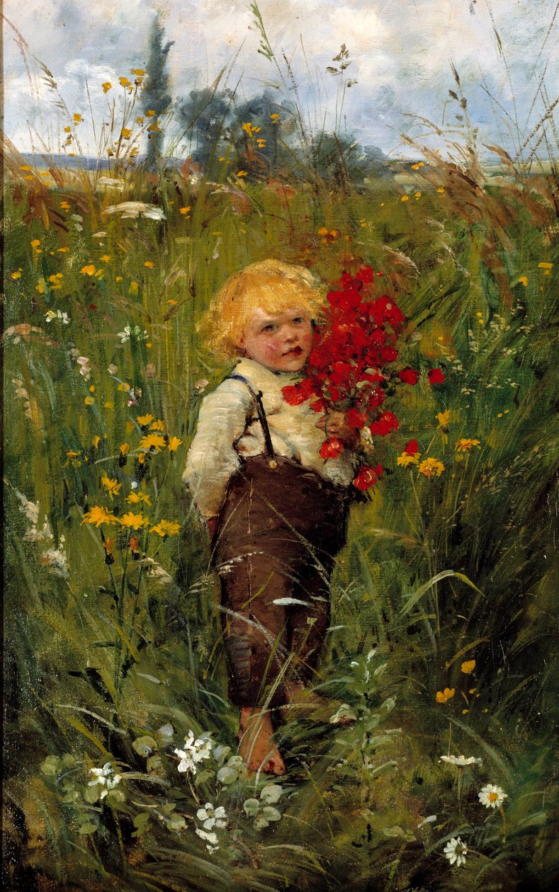Den lille dreng med buketten. Maleri af Leon Tanzi (1846-1913) af Leon Louis Tanzi