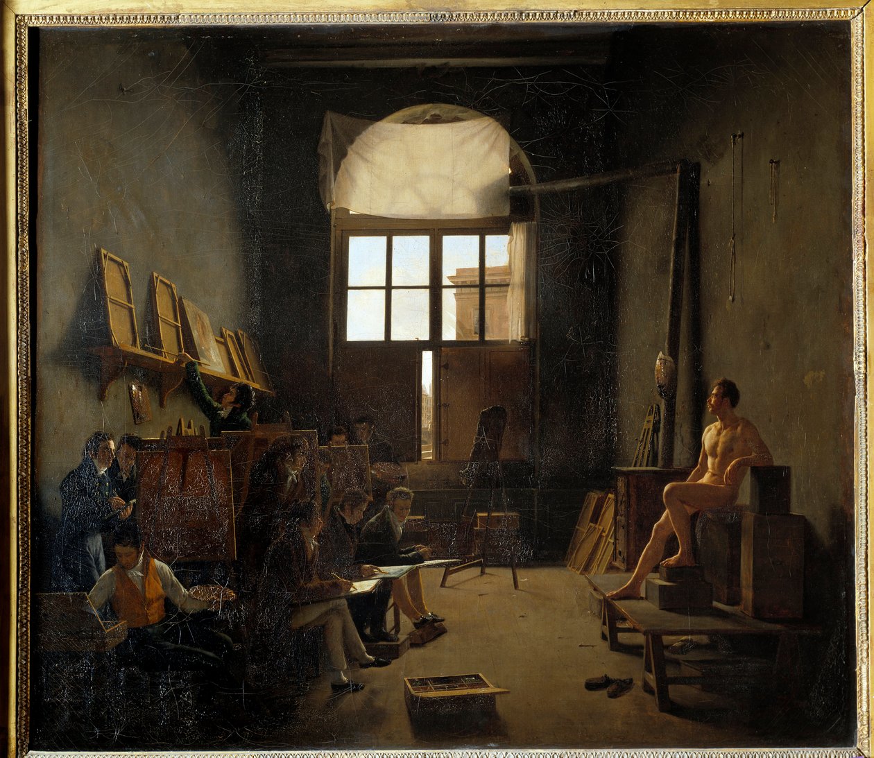 Interiør af Davids atelier på College of Four Nations i 1814 (nuværende Institut de France). Maleri af Mathieu Cochereau (1793-1817) af Leon Mathieu Cochereau