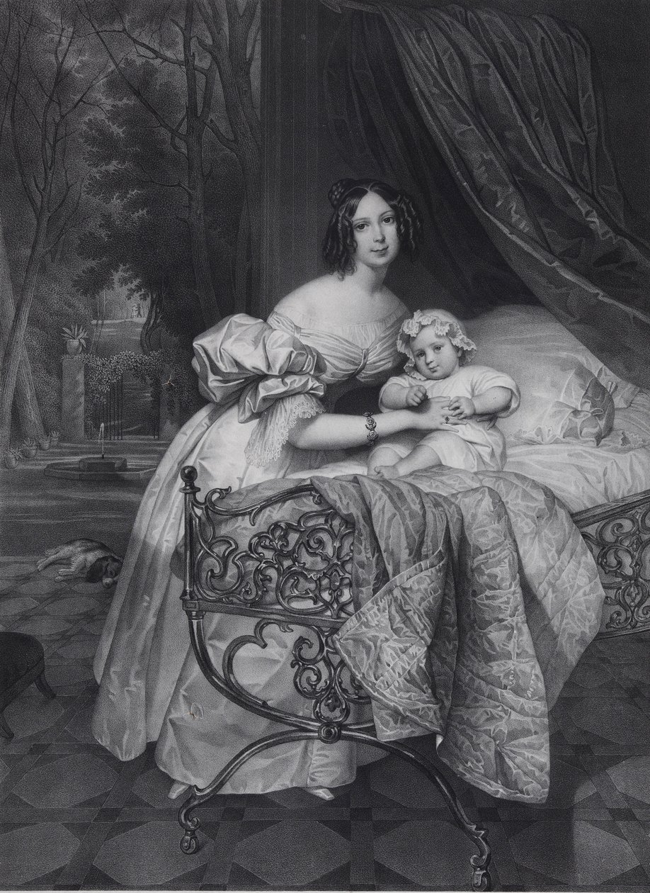Portræt af Maria Irineevna Buteneva, født Chreptowicz 1811-1890 med datteren Maria 1835-1905, 1 af Leon Noel
