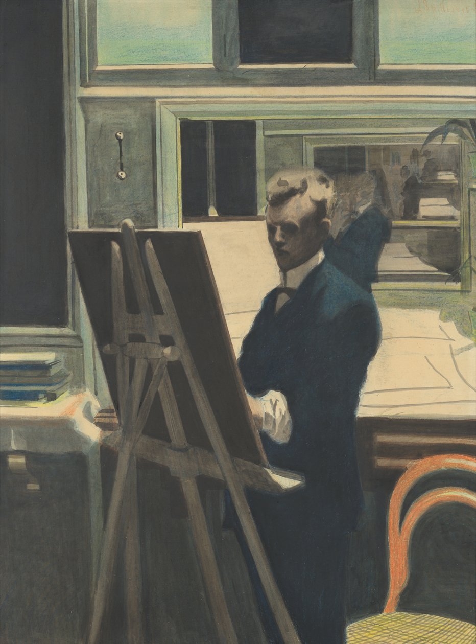 Selvportræt (akvarel på papir) af Leon Spilliaert