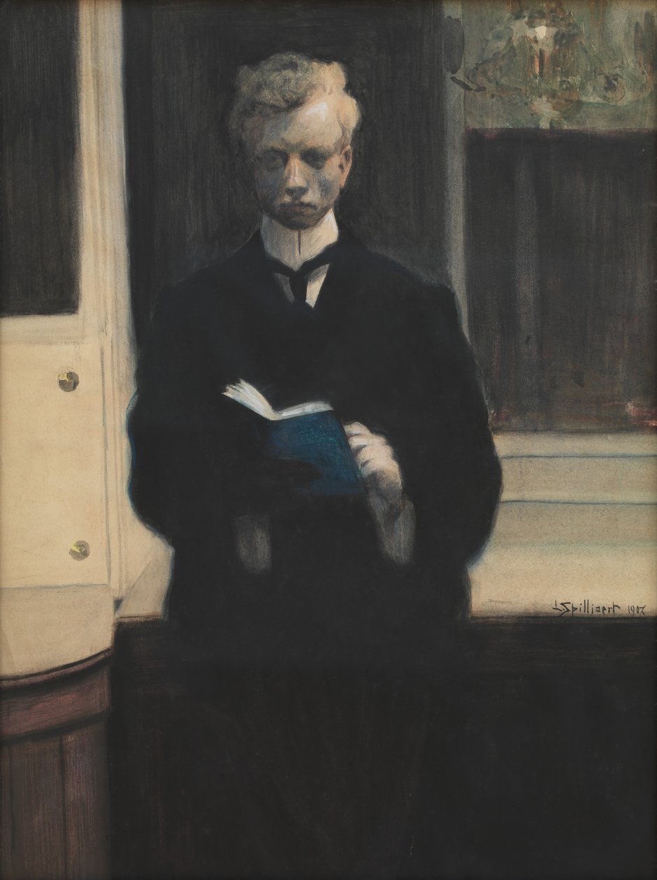 Selvportræt med blå skitsebog af Leon Spilliaert