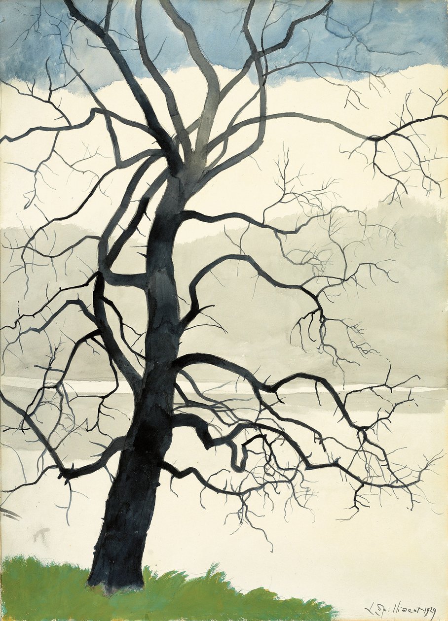 Solitært træ ved kanten af dammen af Leon Spilliaert