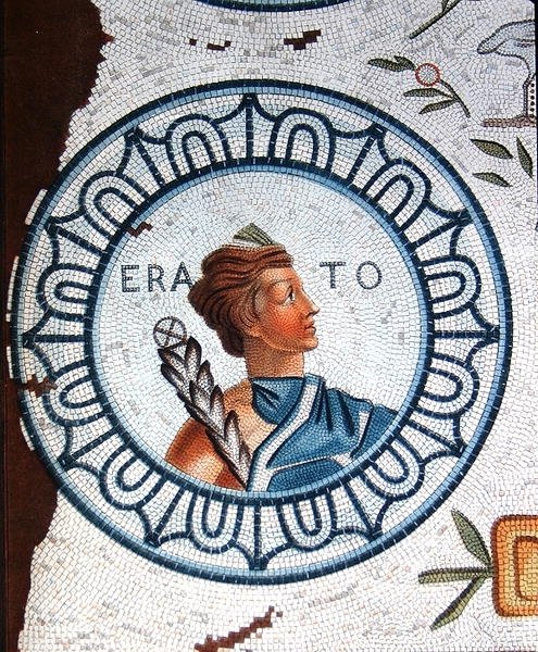 Erato, Muse of Poetry og Lyrisk Poesi (farvegravering) af Leon de (after) Laborde