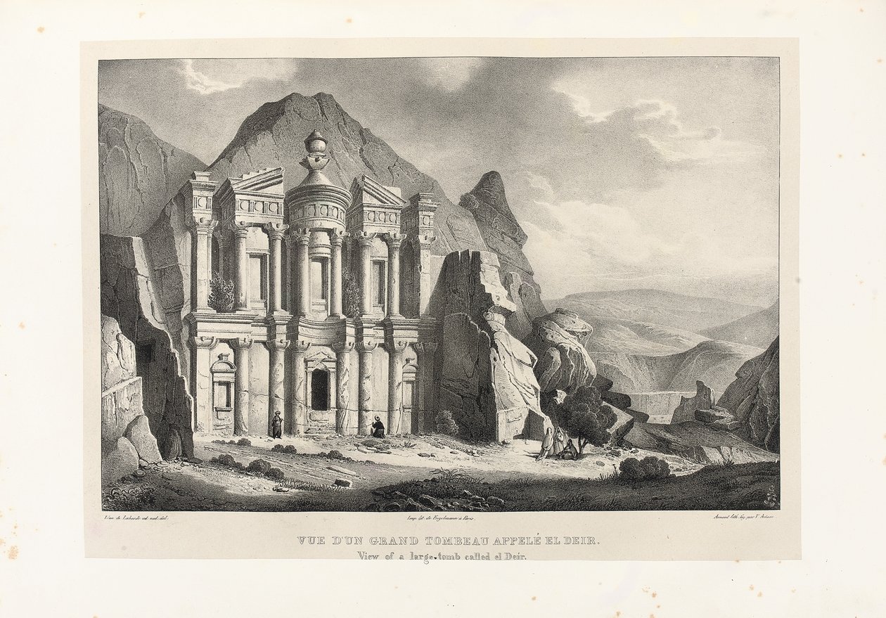 Udsigt over en stor grav kaldet El Deir, Petra, 1830 af Leon de Laborde