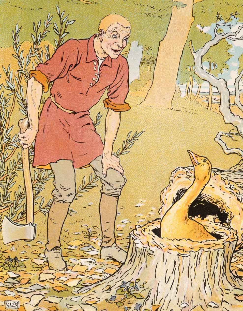 Dunderhead fandt den gyldne gås, illustration fra "Den gyldne gås af Leonard Leslie Brooke