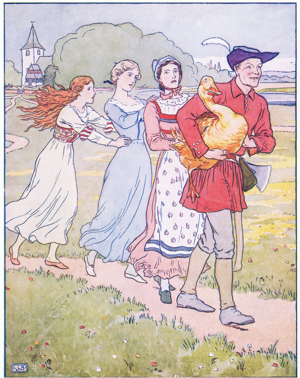 Simpleton tog gåsen under armene af Leonard Leslie Brooke