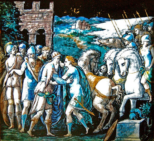 Mødet mellem Theseus og Artemis, Amazonernes dronning, 1563 (malet emalje) af Leonard Limosin