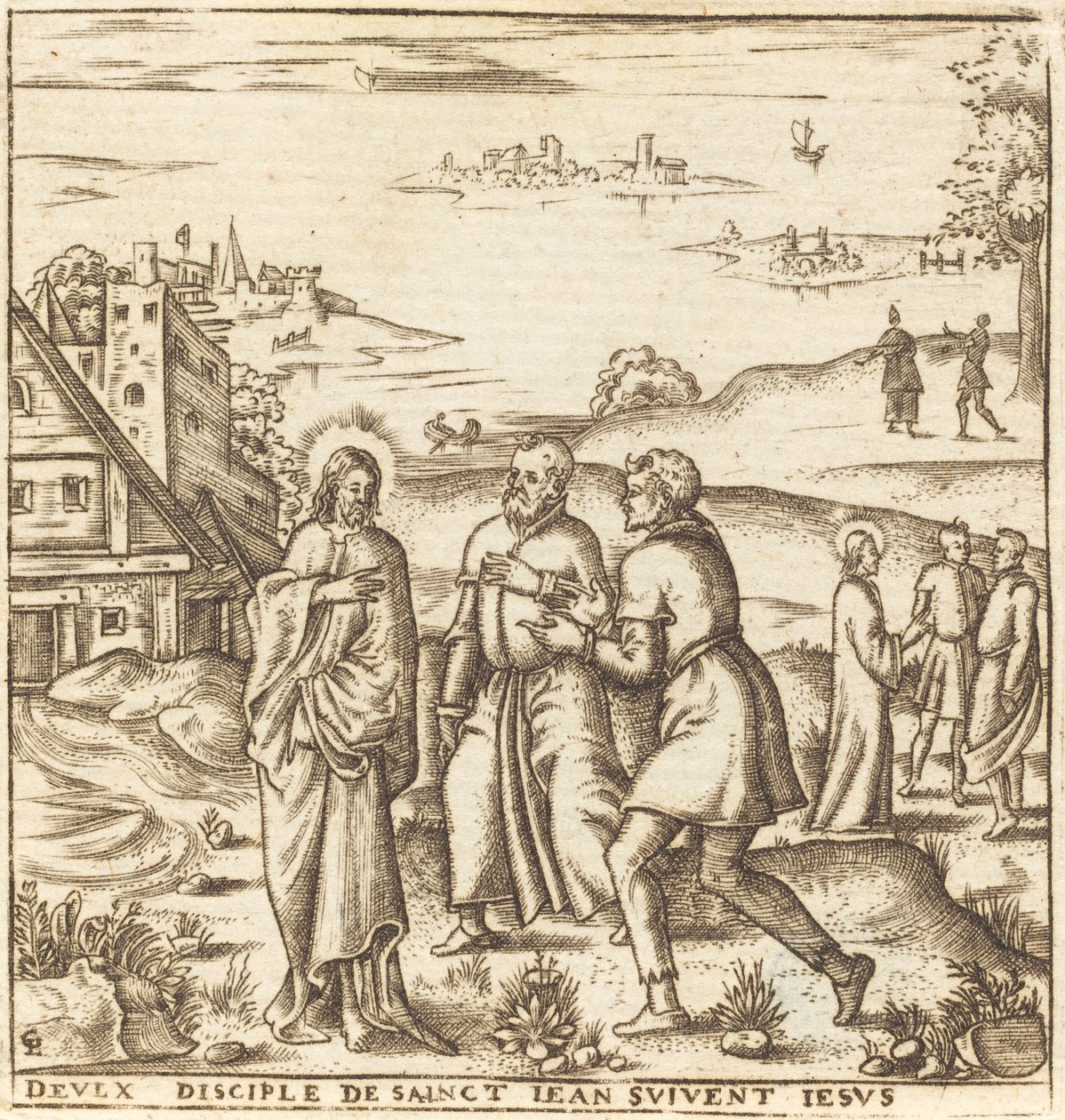 Kristus beder to disciple af Johannes Døberen at følge ham af Leonard Gaultier