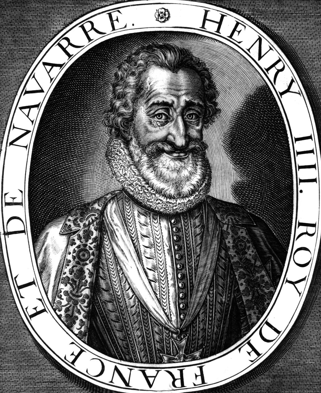 Henri IV (1553-1610) fransk konge i 1589-1610, gravering af Leonard Gaultier og N. de Mathoniere af Leonard Gaultier